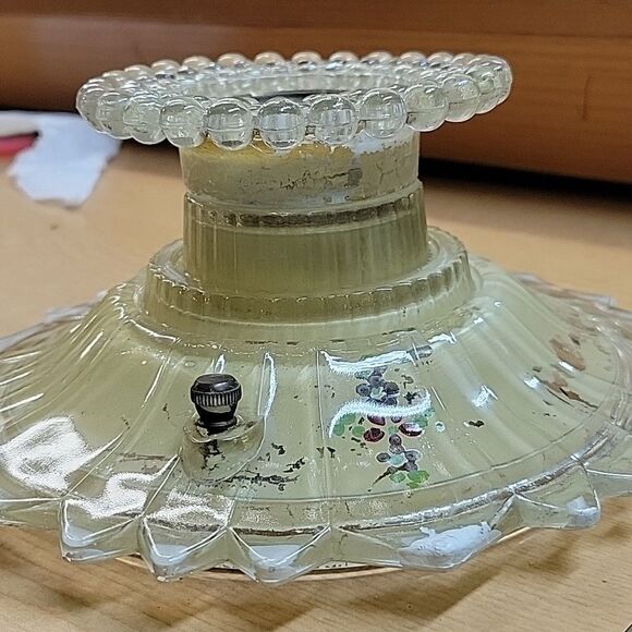 VINTAGE ART DECO STARBURST clear painted GLASS CEILING LIGHT SHADE flush socket - Picture 6 of 6